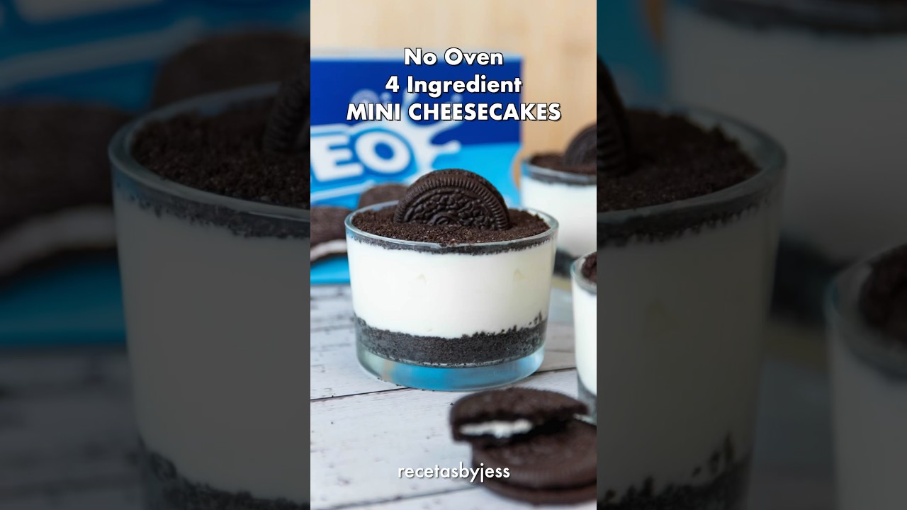 4 Ingredient Mini OREO CHEESECAKES 💙 | No Bake Desserts