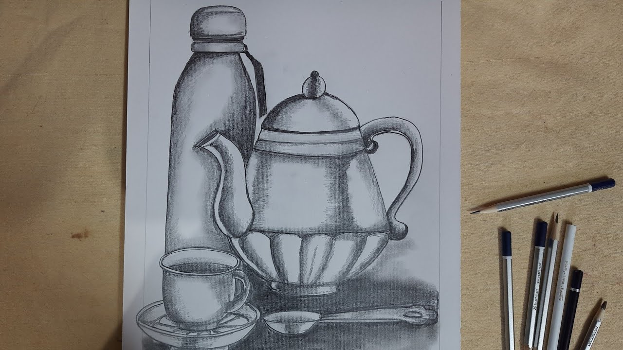 still life drawing easy || still life pencil drawing || still life objects drawing || teapot drawing