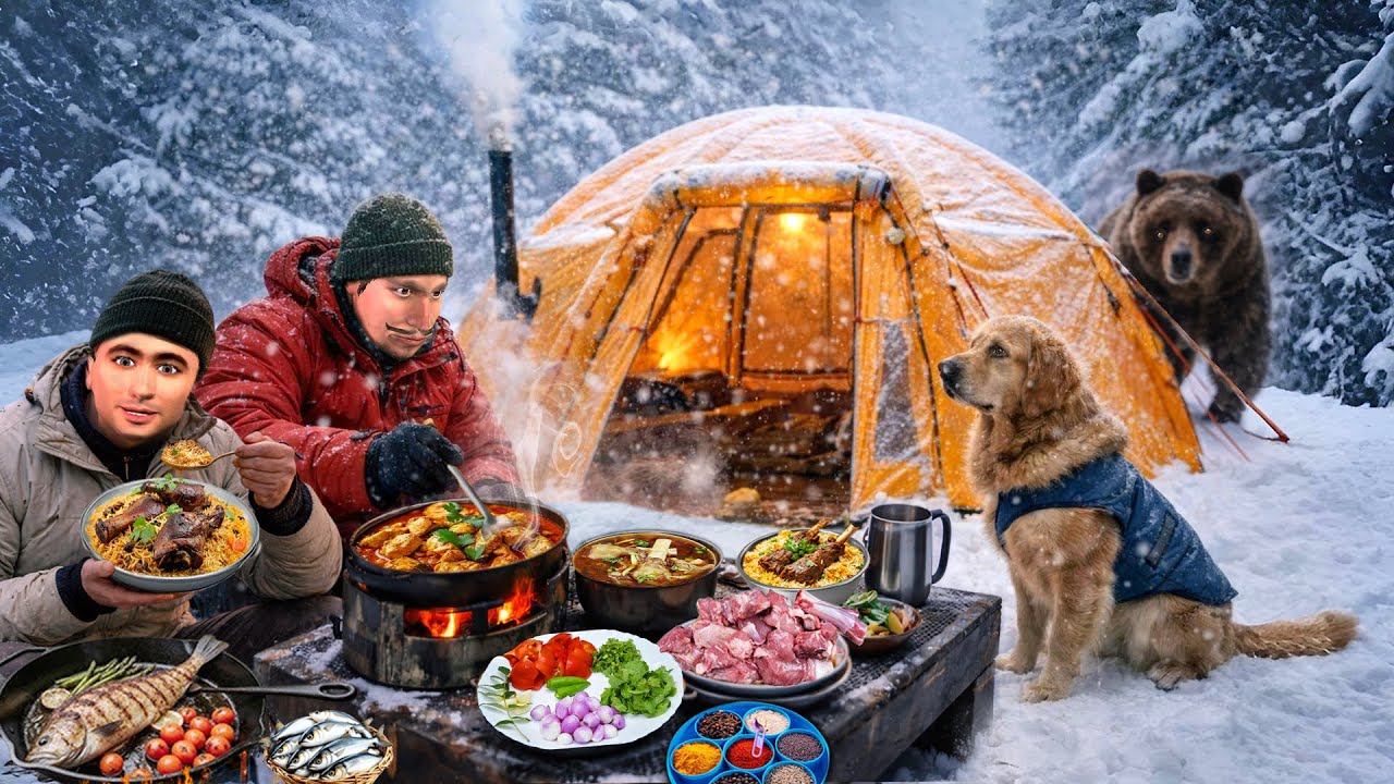 Inflatable Hot Tent | camping in heavy snow with my dog | hindi kahaniya