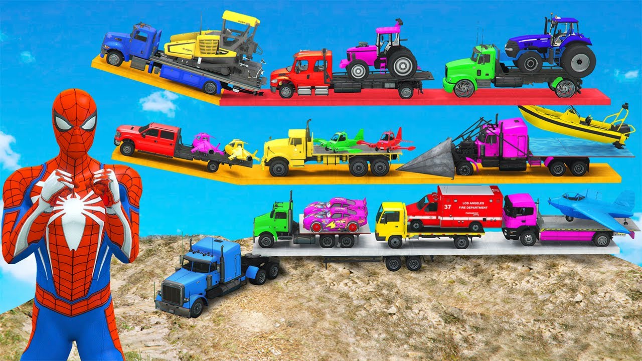 GTA5 Online We In a Mission to Transport Awesome Vehicles With Spiderman Team - Yellow Car