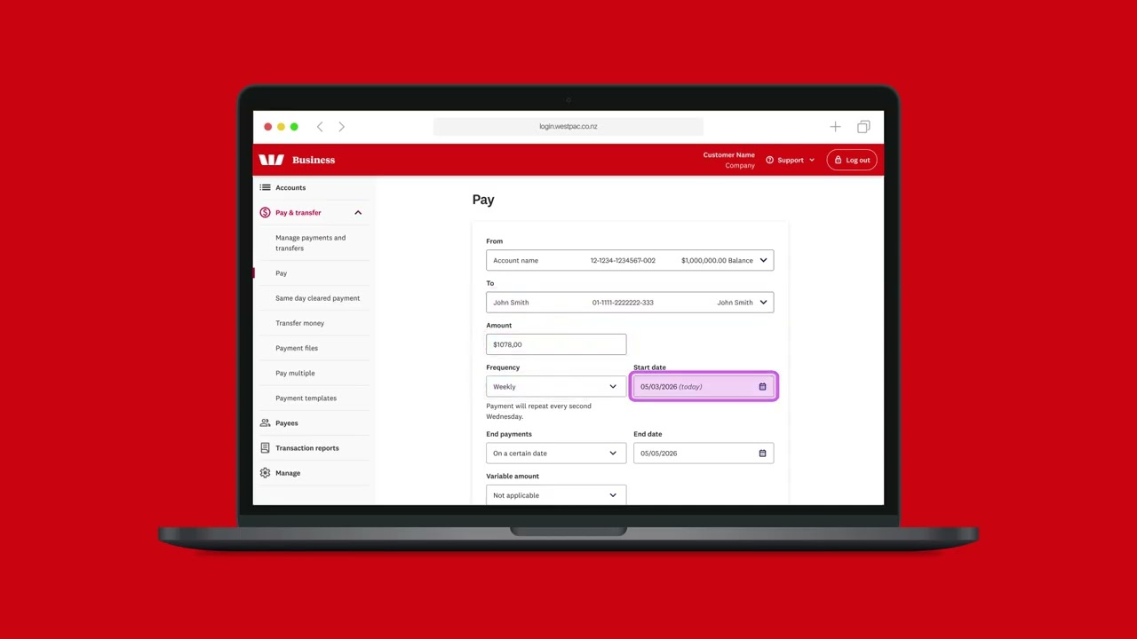 How to set up an automatic payment in Westpac One Business