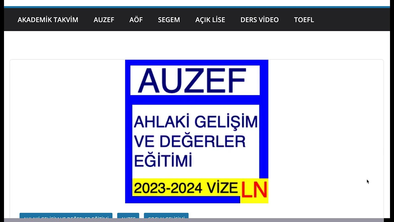 Auzef Ahlaki Gelişim ve Değerler Eğitimi 2024 Vize Soruları