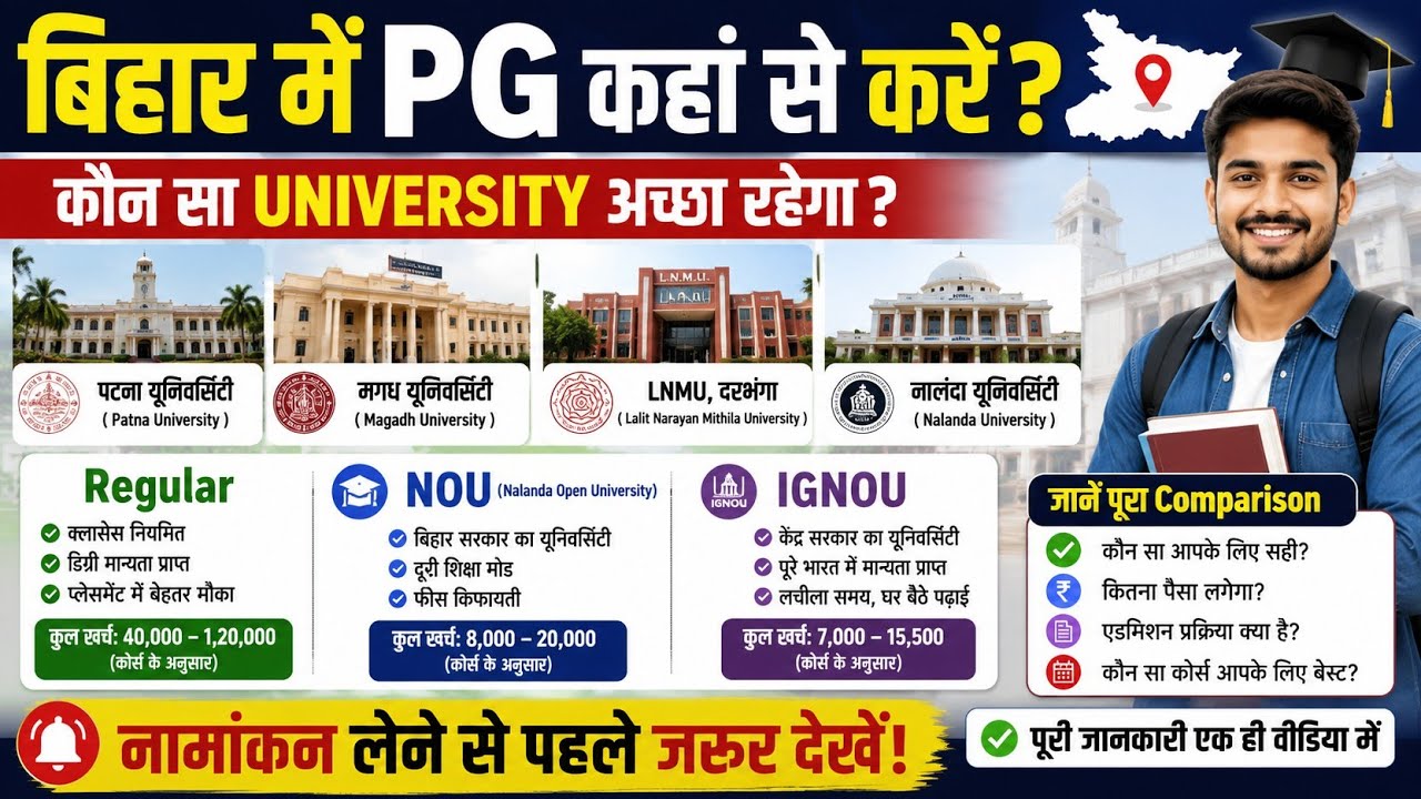 Where to Pursue PG in Bihar 2026? Regular vs NOU vs IGNOU vs Patna University | Best PG University