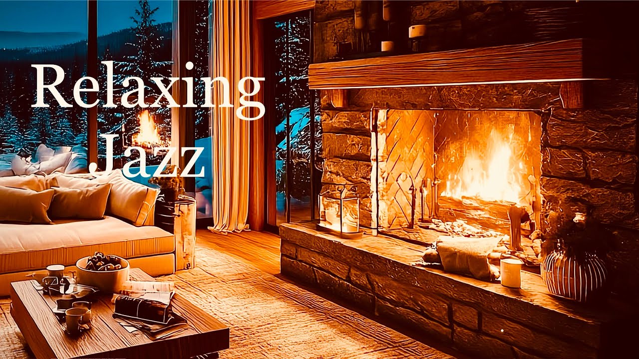 Cozy Jazz 🔥 Cozy Fireplace & Snowfall | Winter Living Room Ambience