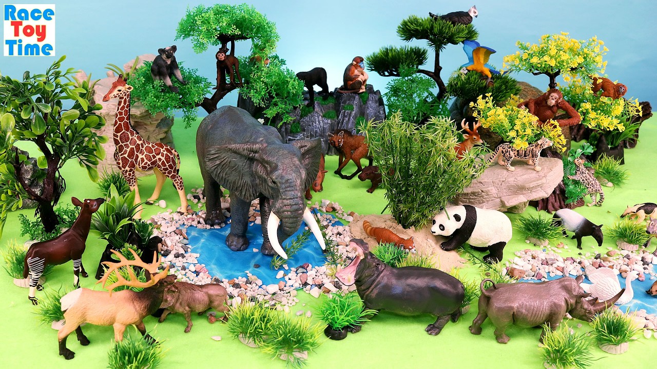 Safari Scenery Set with Animal Figurines - Learn Animal Names