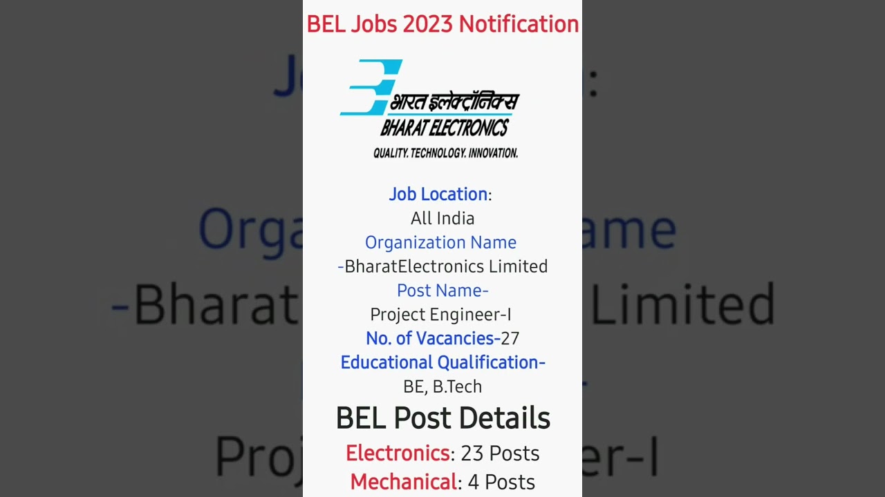 BEL Recruitment pata chalgea #bharatelectronics#btechjobs#sarkarijob #jobs#notification#vacancy2023