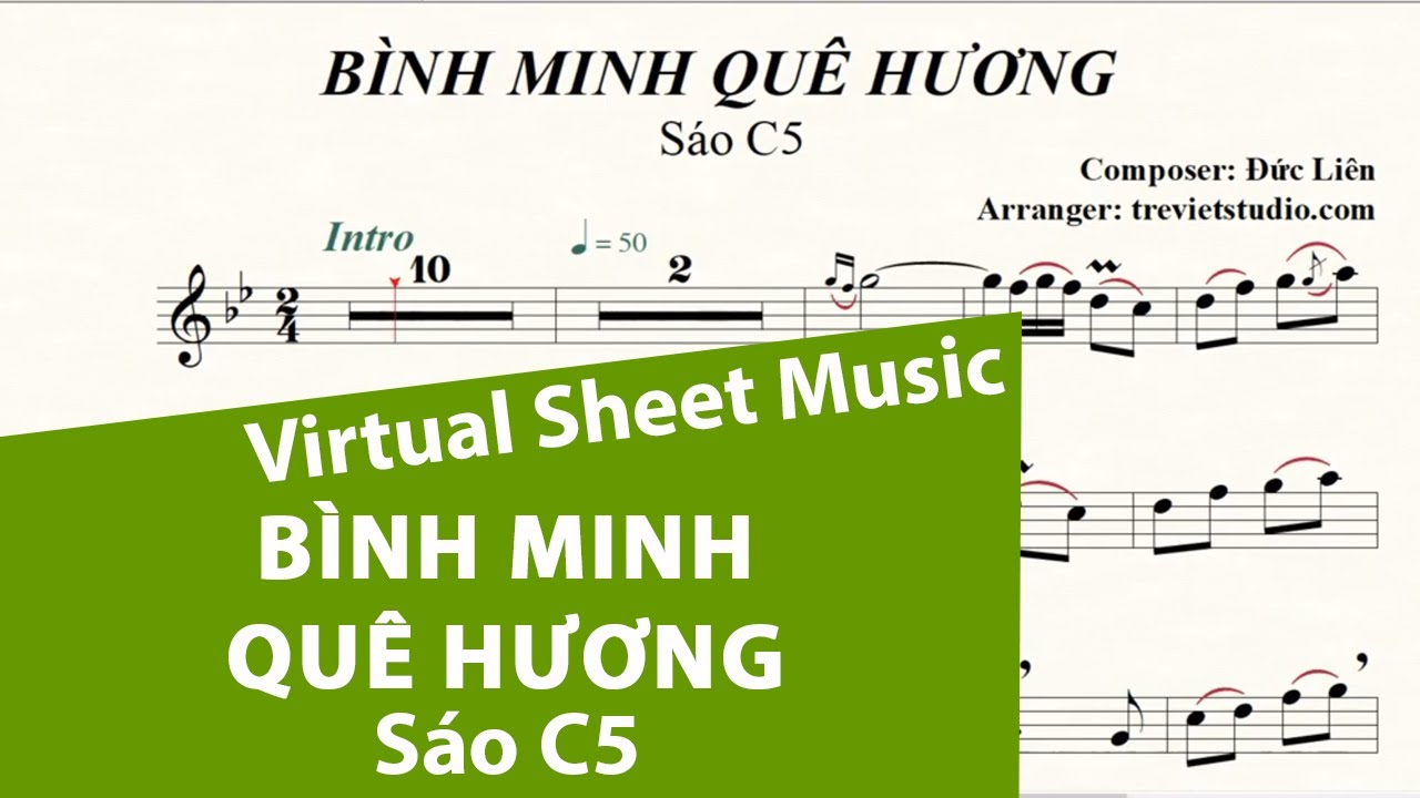 BÌNH MINH QUÊ HƯƠNG ★ Sheet nhạc Beat chuẩn | Sáo trúc C5 | Virtual Sheet Music #trevietstudio