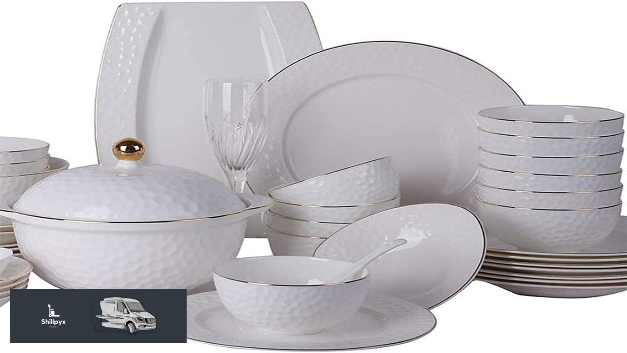 52 Pieces Bone China Dinnerware Set White Porcelain Round Chip Kitchen Dinner