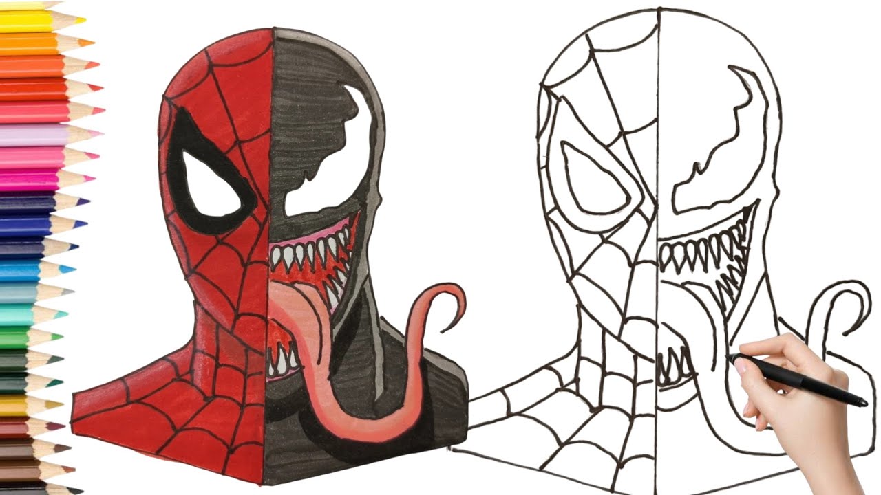 Learn to draw Spiderman Vs Venom, Colouring & painting/ Easy & Simple art for kids / Step by step.