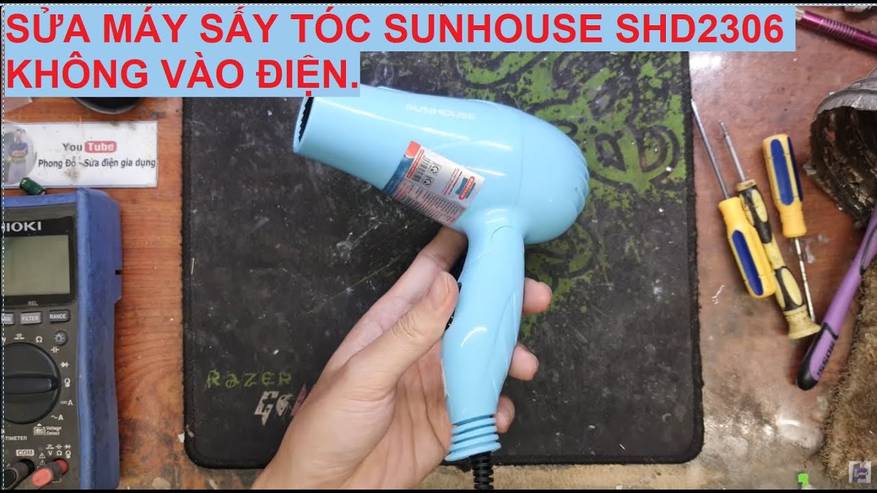 Sửa máy sấy tóc sunhouse shd 2306 không nóng, không vào điện !