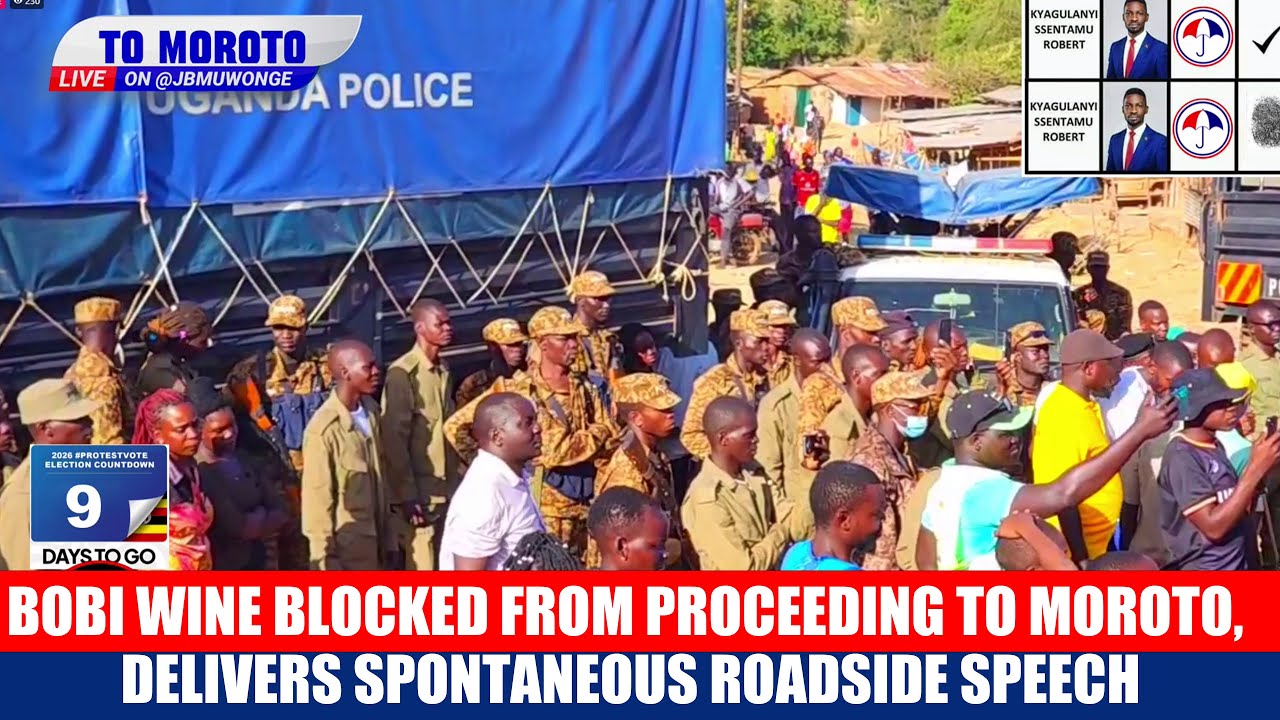 BREAKING NEWS: Bobi Wine Blocked from Proceeding to Moroto, Delivers Spontaneous Roadside Speech