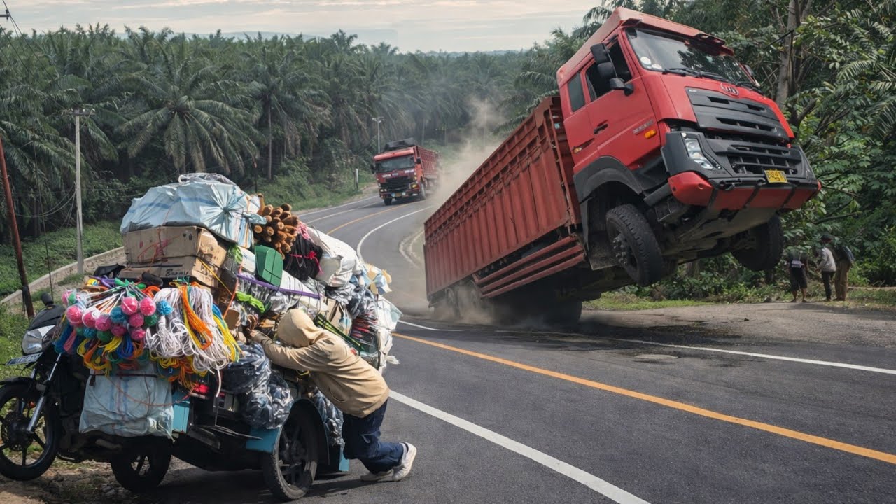 Truck Muatan Besi 30 Ton Jumping Tinggi || Becak Viral Muatan 1 Ton Jumping Melintang Di Bukit Kodok