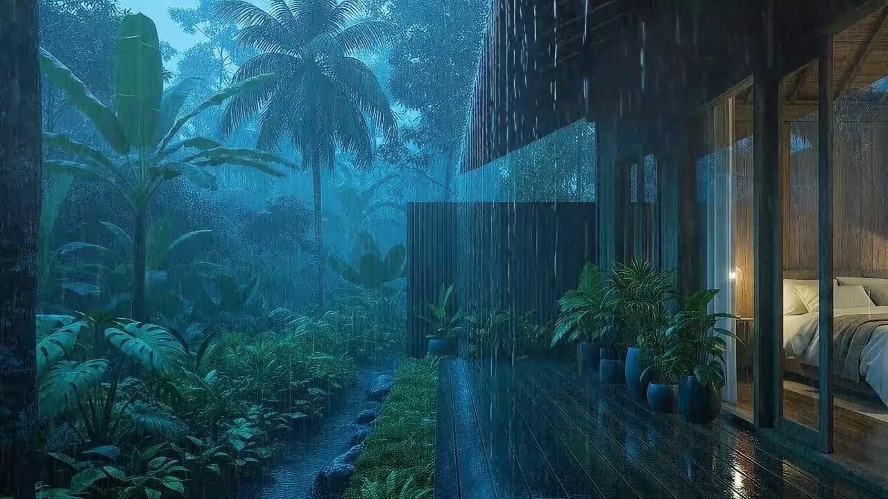 Sleep Comes Quickly  when  Soft Rain  wraps  a Rainy Tropical Cabin 🌧️