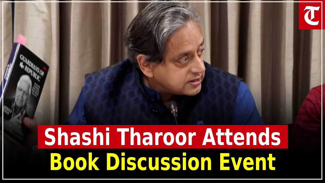 Shashi Tharoor attends book discussion on Constitution and democracy in Delhi.