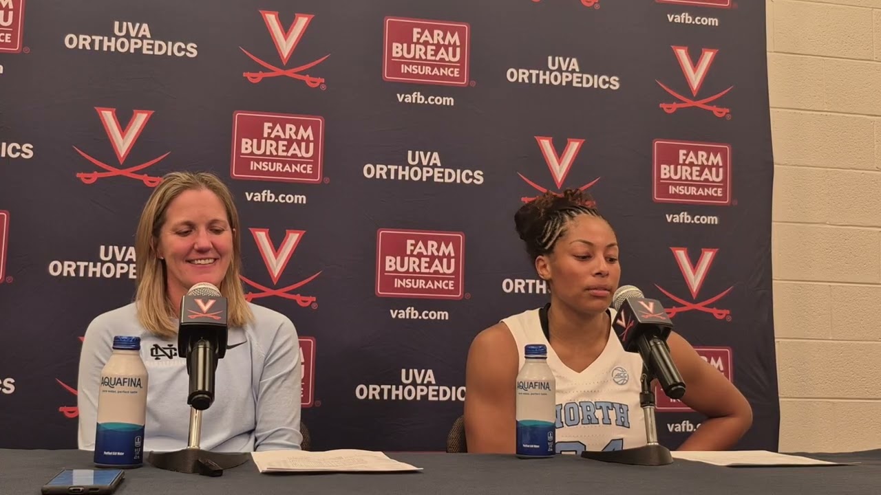 Тренер #UNC Кортни Бангхарт и защитник Индия Нивар после убедительной победы в Вирджинии.