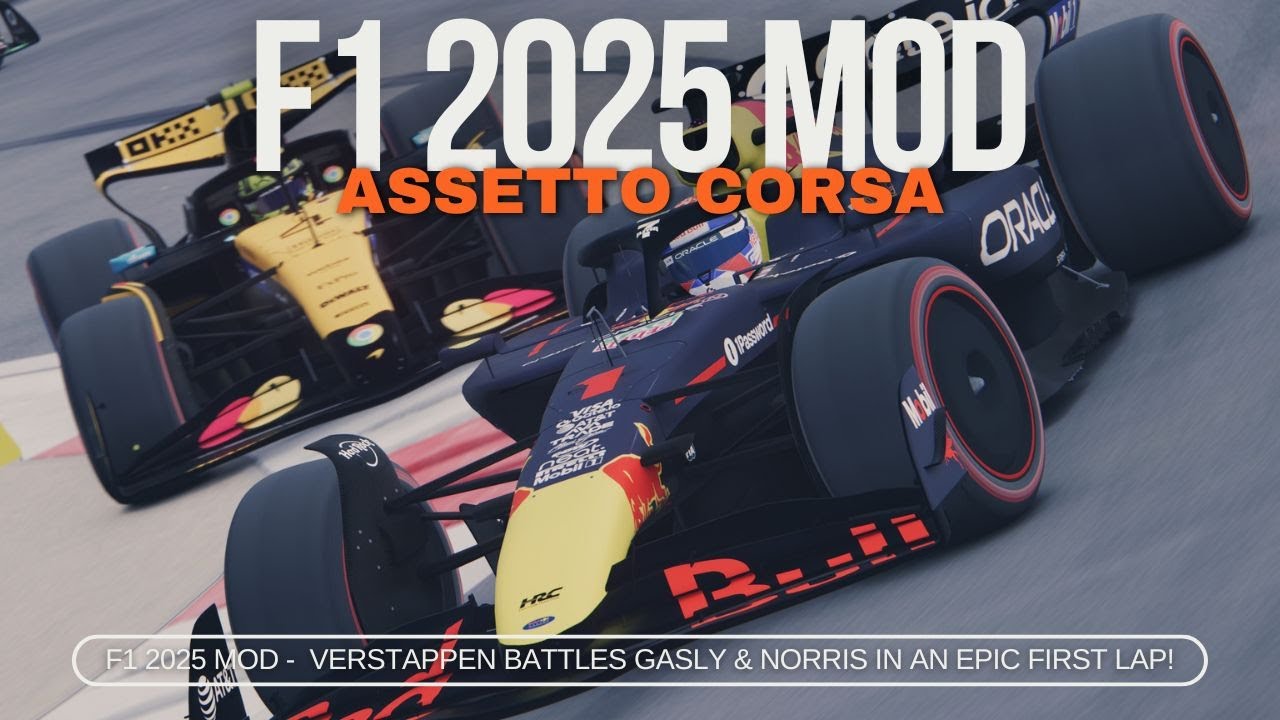 Assetto Corsa F1 2025 Mod – Verstappen Battles Gasly & Norris in an Epic First Lap!