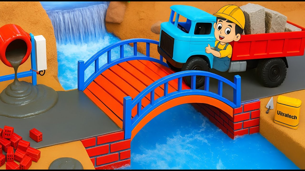 🧱 DIY Mini Truck Builds Brick & Metal Railing Bridge | Fun Construction Science Project | New ⚙