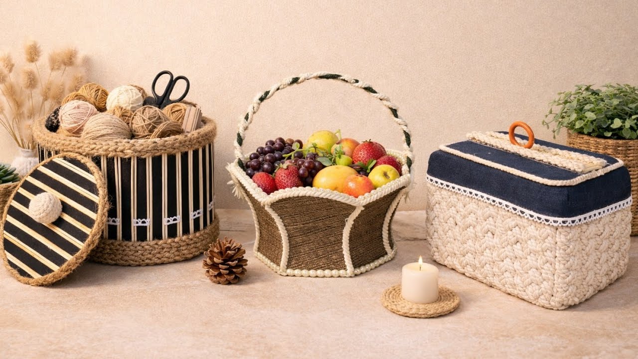 3 Different ideas of Jute Storage Basket |Diy Rope Basket |Diy Storage Organizer | Hamna Nadeem