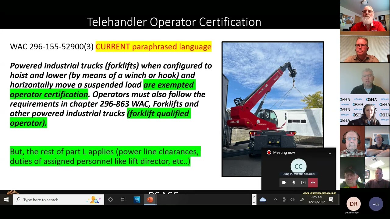 Telehandlers Certification and new CCO test req.