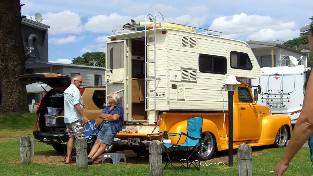 Truck Camper Holiday in New Zealand in Cummins powered & bagged 47 Chev