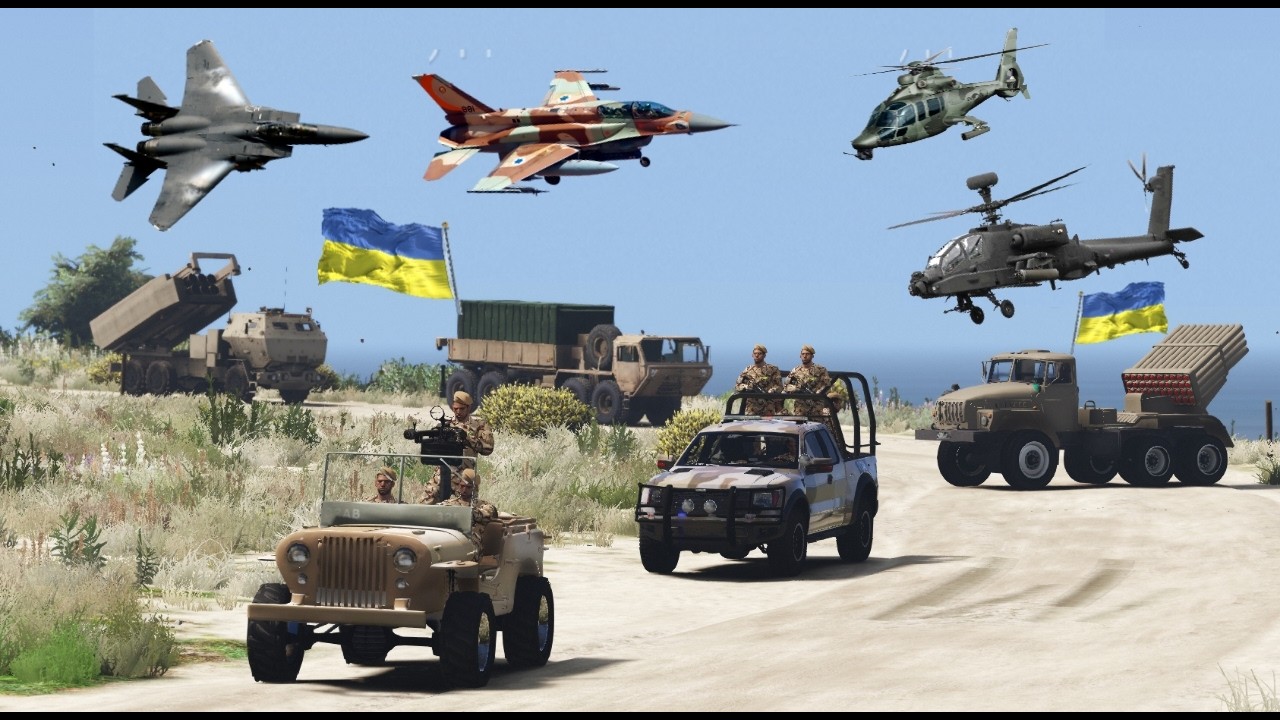 Israeli F-35 Stealth Jets & Helicopters Attack on Irani Army Weapon Supply Convoy - GTA 5 Simulation