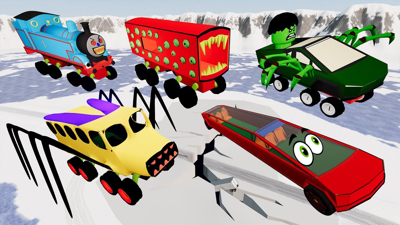 БИТВЫ МОНСТРОВ НА ЛЬДУ! Автобус и Поезд Пожиратели, Томас, Халк против машин. Гоша и Чич.