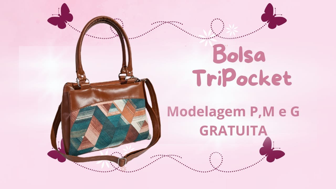 Bolsa TriPocket | Bolsa com 3 bolsos com 3 moldes gratuitos | Aula e molde grátis