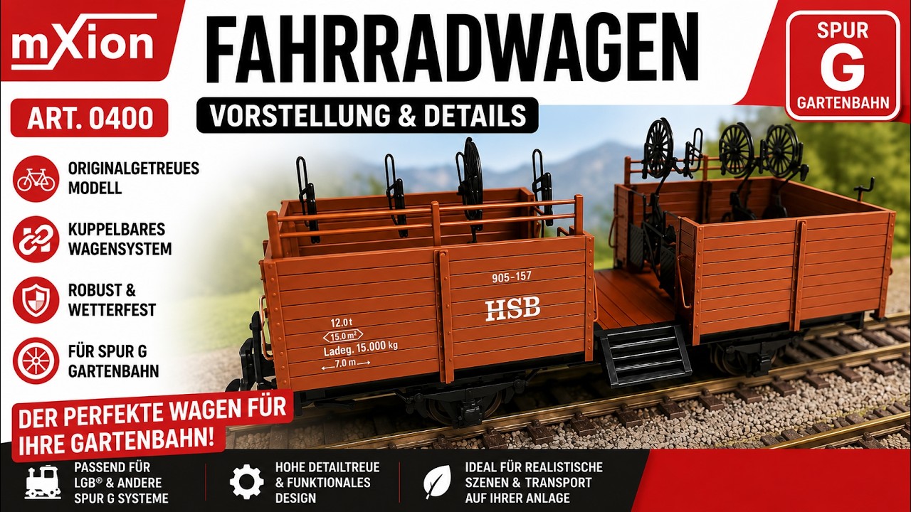 HSB Fahrradwagen 901-157 in Spur G passend für LGB by mXion Modellbahntechnik (Produktvideo)