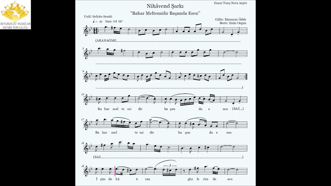 Nihavend-Bahar Meltemidir-Notalı Karaoke