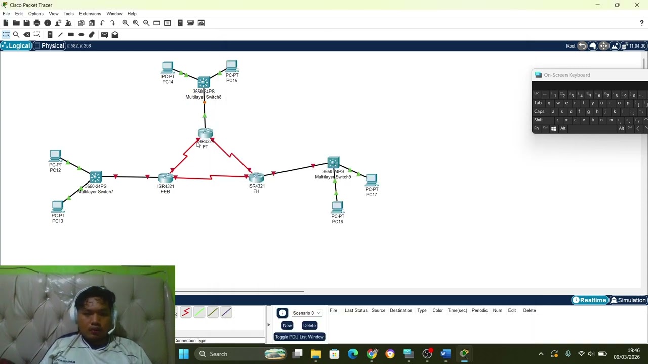 Konfigurasi OSPF menggunakan 3 Router (FT, FH, FEB)