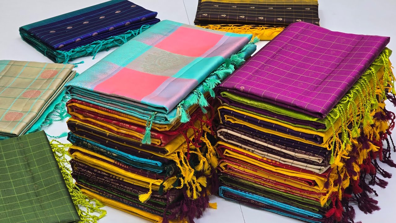 Checks Pure Handloom Silk Sarees || Coimbatore Sarees Wholesale Market || Direct Weaver Sirumugai 