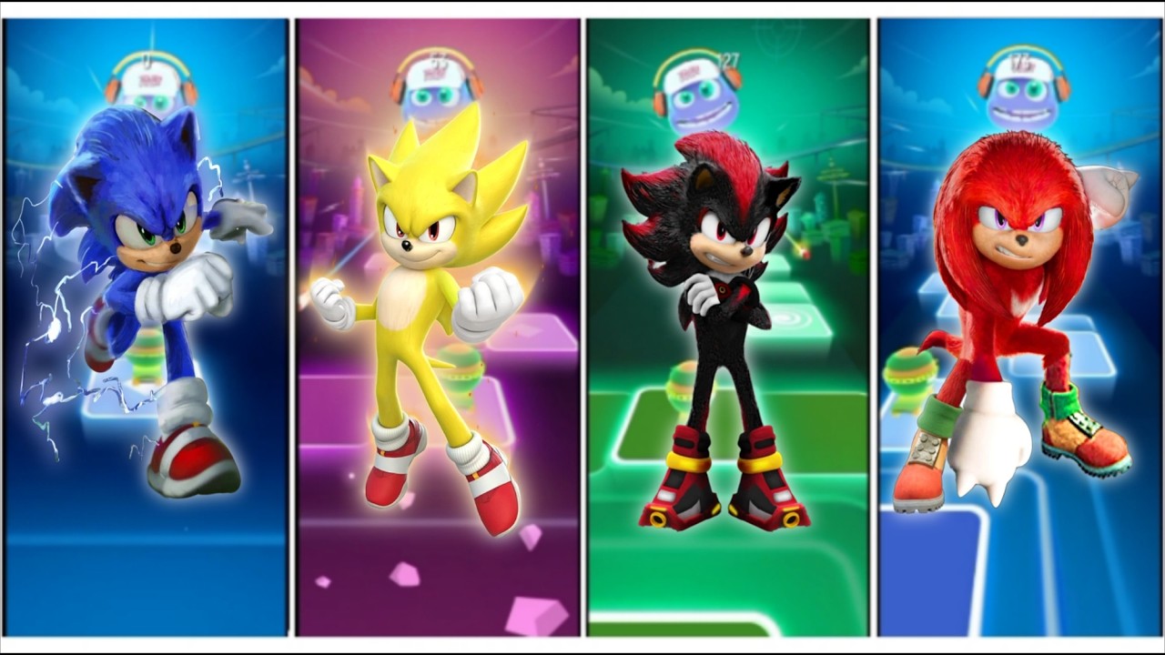 Sonic vs  Super Sonic vs Shadow vs Knuckles - Tiles hop