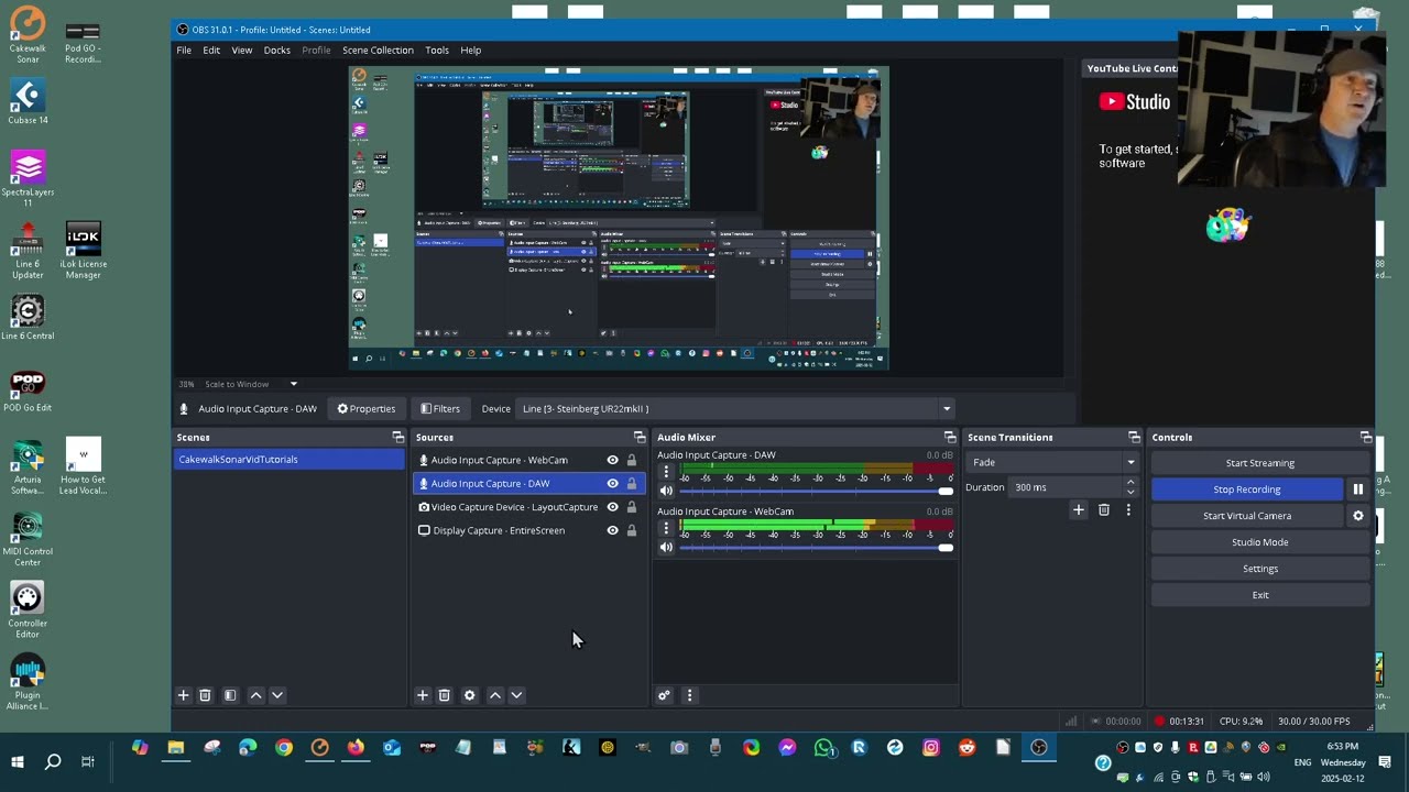 Create a DAW Tutorial Using OBS, your USB Webcam and Cakewalk Sonar