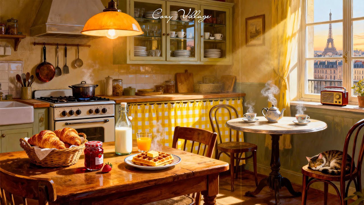 Relaxing vintage jazz morning in a cozy 1950s Paris apartment | Jazz oldies playing in another room