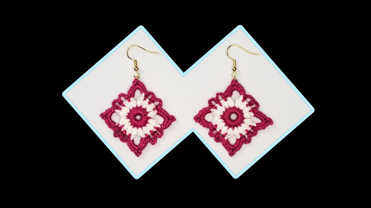 Crochet Beautiful Square Earrings | 钩针耳环教程 @HelensCrafts