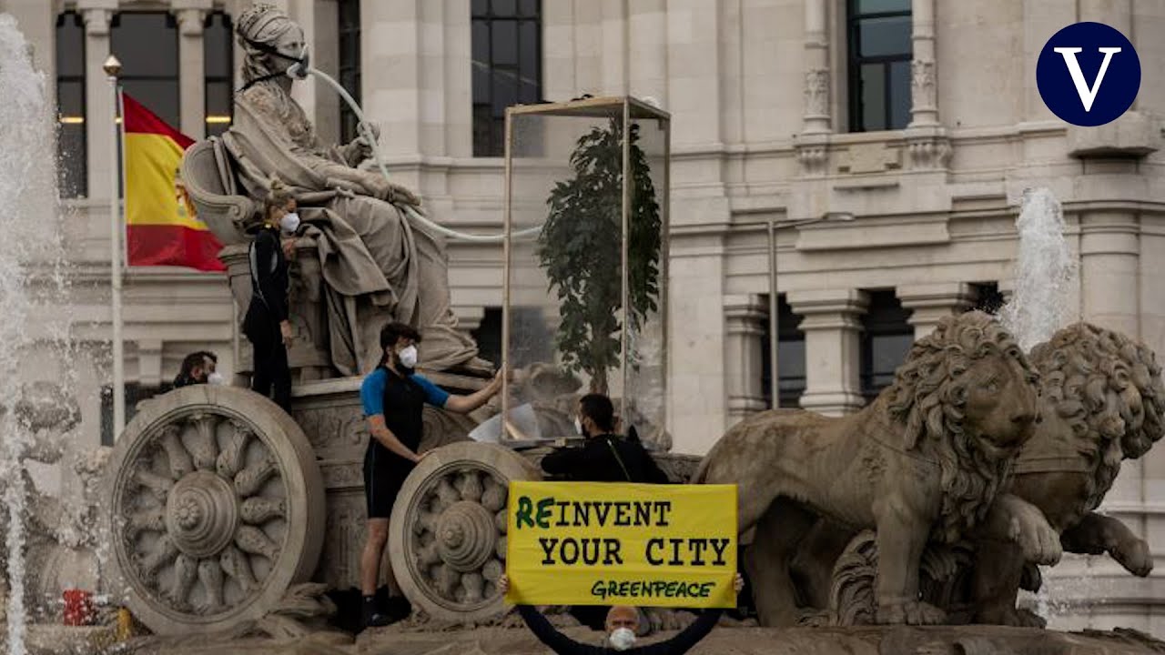 Detenidos 10 activistas de Greenpeace por subirse a Cibeles con un árbol