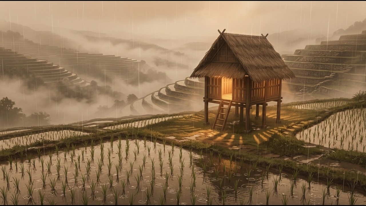 Rainy Bali Night | 1 Hour Nature White Noise & Artsy Illustration for Relaxation