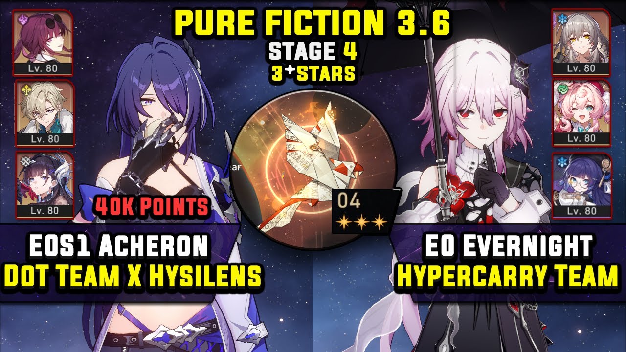 E0 Acheron Carry с Кафкой и E0 Evernight Carry с RMC (3 звезды) Pure Fiction 4 Honkai Star Rail 3.6