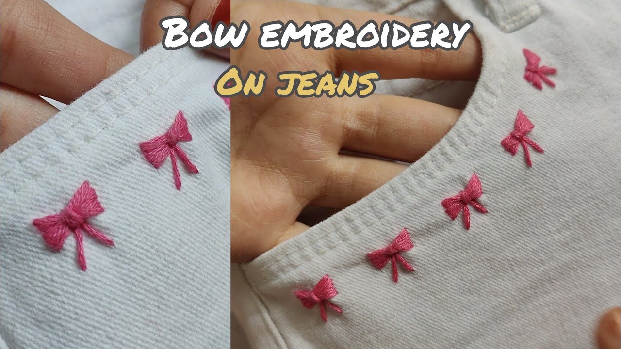 DIY: Embroidery on jeans || Beautiful Bow Embroidery Design