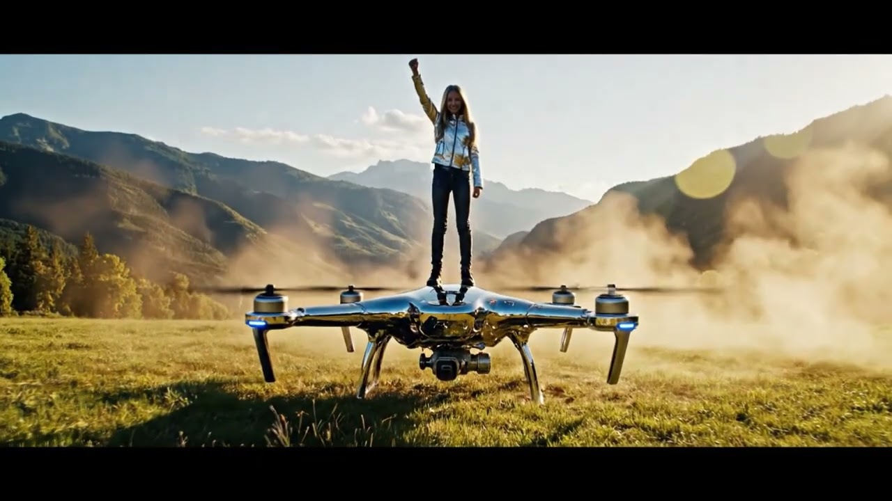 Fearless Flight: Young Girl’s Epic Adventure Riding a Futuristic Drone Across Skies and Mountains ✅