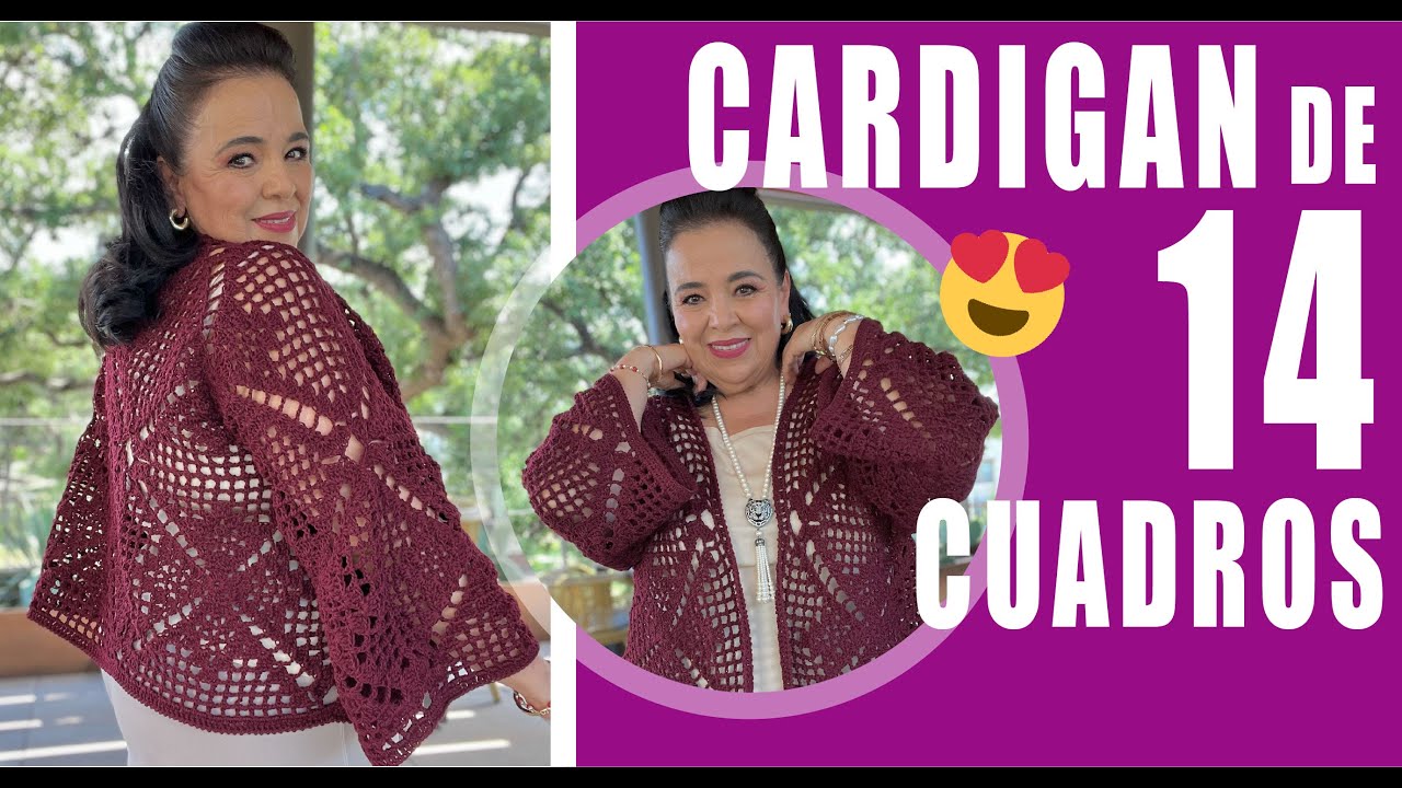 😍 ¡14 Cuadros! Cardigan tejido / Cómo tejer 🫶 Yo Tejo con LAURA CEPEDA