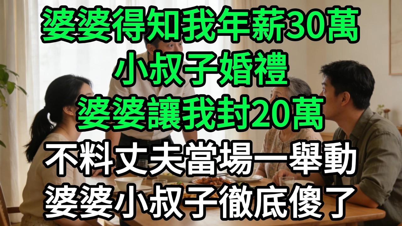 婆婆得知我年薪30萬，小叔子婚禮婆婆讓我封20萬，不料丈夫當場一舉動，婆婆小叔子徹底傻了#生活經驗#家庭情感