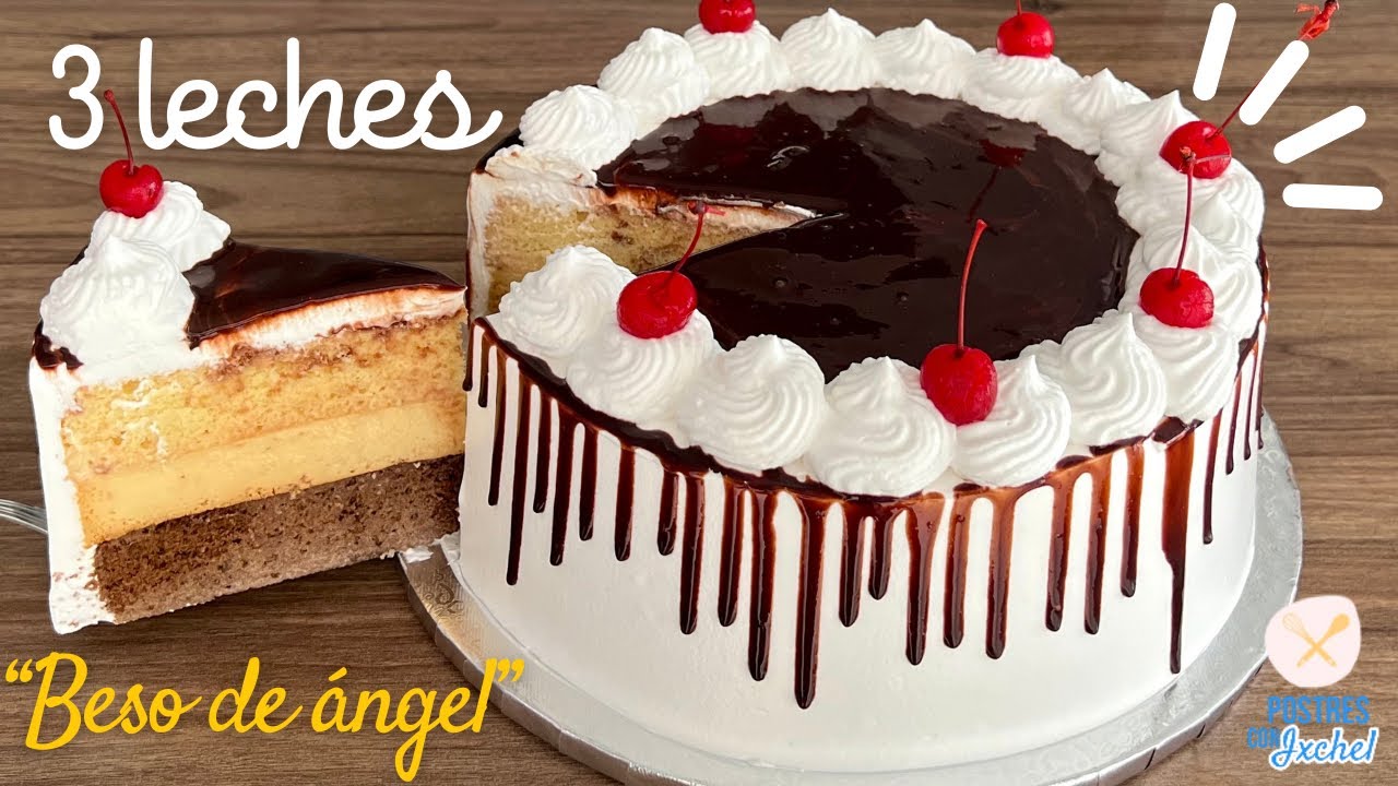 PASTEL 3 LECHES DE VAINILLA Y CHOCOLATE RELLENO DE FLAN | BESO DE ÁNGEL | POSTRES CON IXCHEL