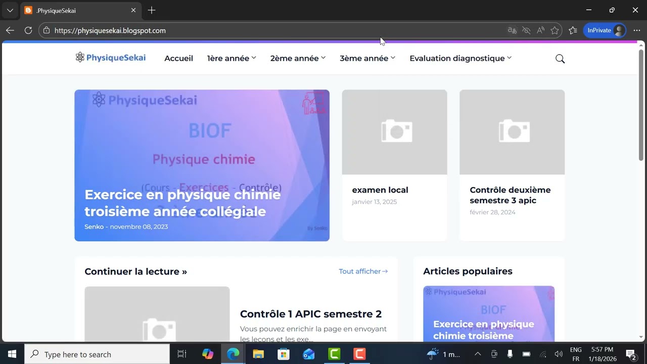 Examen Local 3APIC Physique chimie QCM