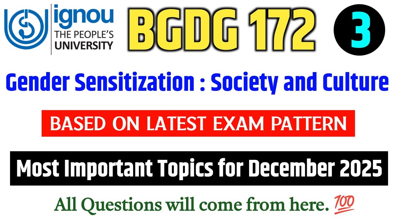BGDG 172 Important Questions December 2025 | BGDG 172 Gender Sensitization: Society and Culture