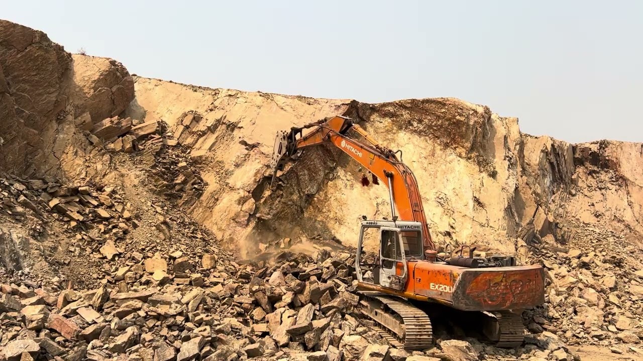 Excavator Working “ Hammering and Drilling “ Skilled Operator Working