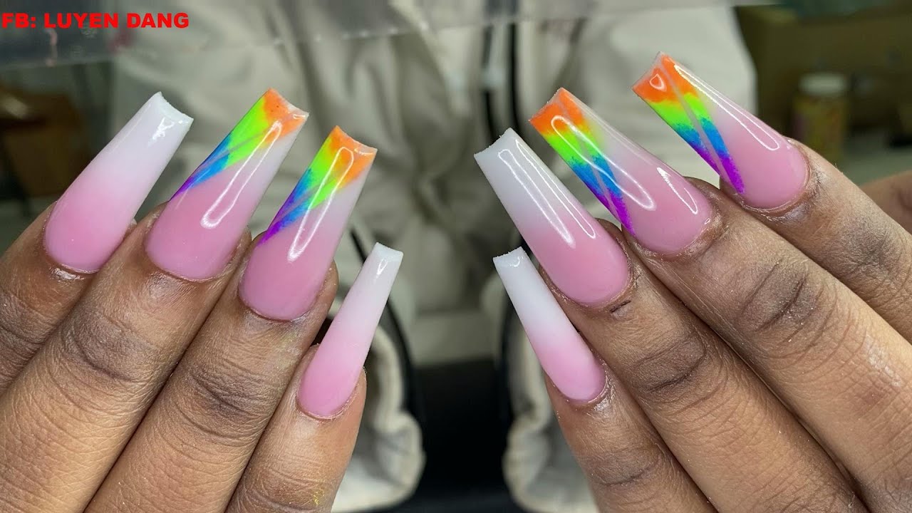 Acrylic Ombre With Rainbow Desgins | Nail Art | | Nails Tutorial |