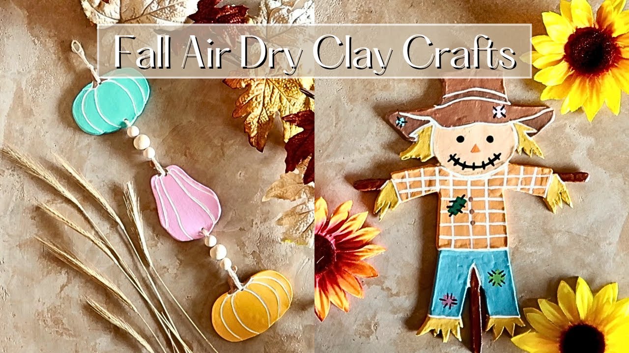 Fall Air Dry Clay Crafts | Pumpkin Wall Hanging & Scarecrow