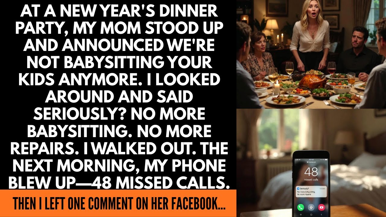 AT A NEW YEAR'S DINNER PARTY, MY MOM STOOD UP AND ANNOUNCED WE'RE NOT BABYSITTING YOUR KIDS ANYMORE.