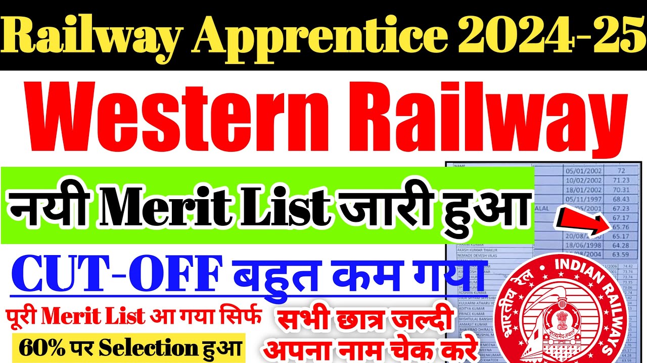 Railway Apprentice 2024-25 | Western Railway Apprentice Merit List & Cutoff Out, 60% पर हुआ Selectio